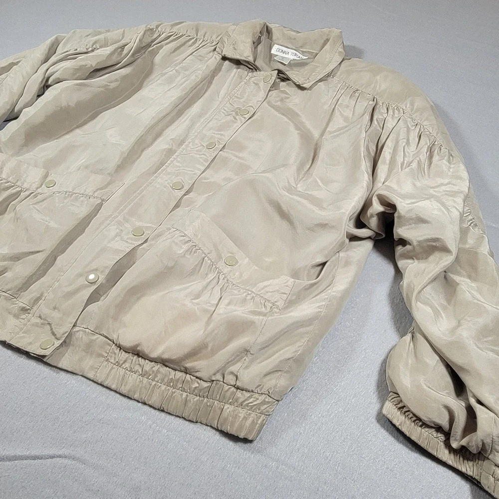 Vintage 80s Donna Toran Silk Jacket Beige Women's‎ Size Medium Shoulder Pads